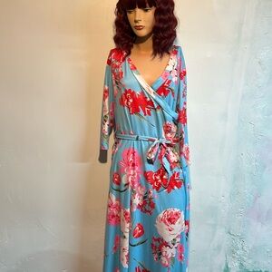 Floral blue plus size maxi wrap dress